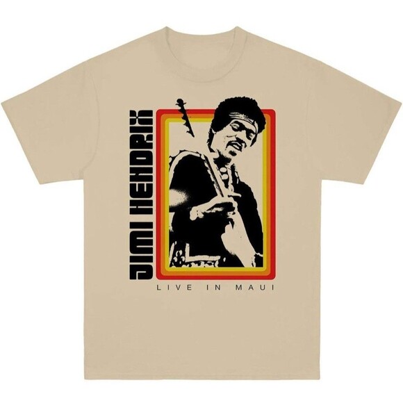 Jimi Hendrix Live In Maui Natural Retro T-Shirt Size Small Unisex - Picture 1 of 5